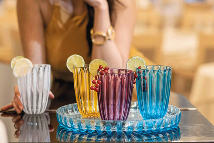 Set de 4 verres Guzzini Dolcevita en polymère biosourcé - Perle - Turquoise - Ambre
