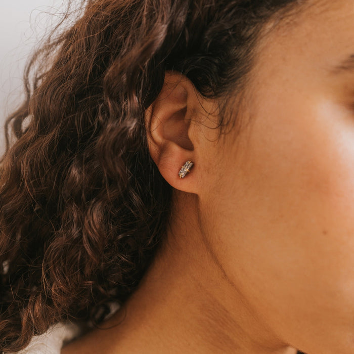 Silver Druzy Bar Prong Stud Earrings-JaxKelly