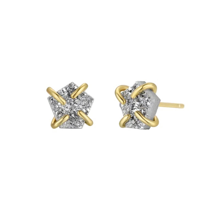 Silver Druzy Prong Stud Earrings-JaxKelly