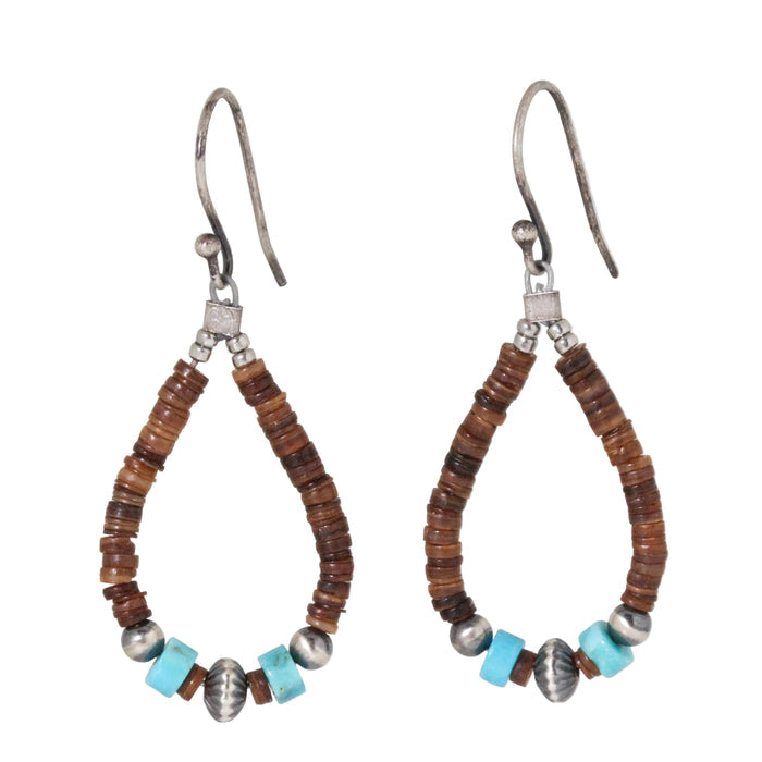 Small Heishi Shell + Turquoise Earrings