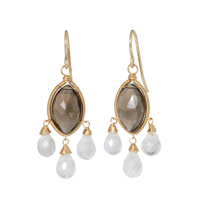 Smoky Quartz and Moonstone Droplet Earrings