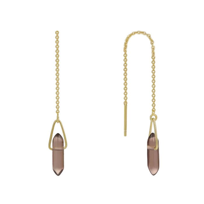 Smoky Quartz Chain Threader Earrings-JaxKelly