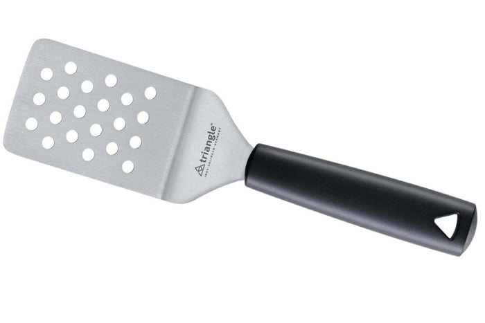 Spatule professionnelle Triangle flexible coudée perforée manche en green grip - 10 cm