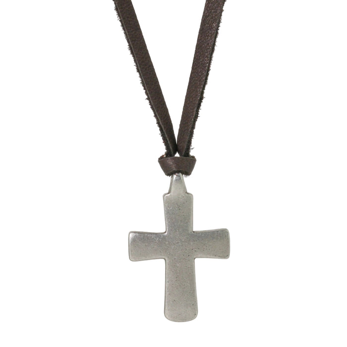 Sterling + Leather Cross Necklace