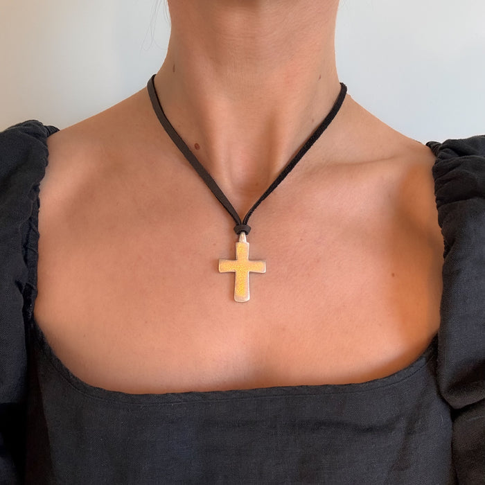 Sterling + Leather Cross Necklace