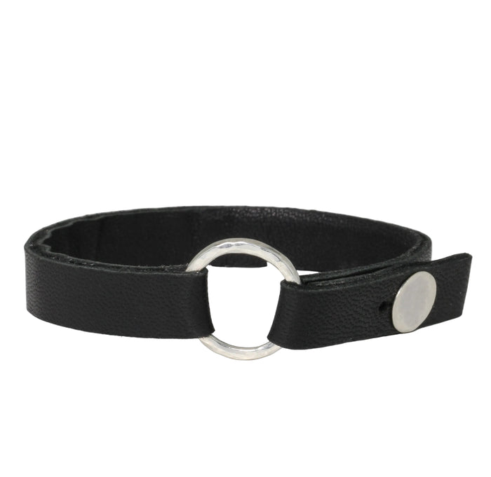 Sterling Ring + Leather Button Bracelet
