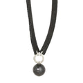 Tahitian Pearl + Black Leather Necklace