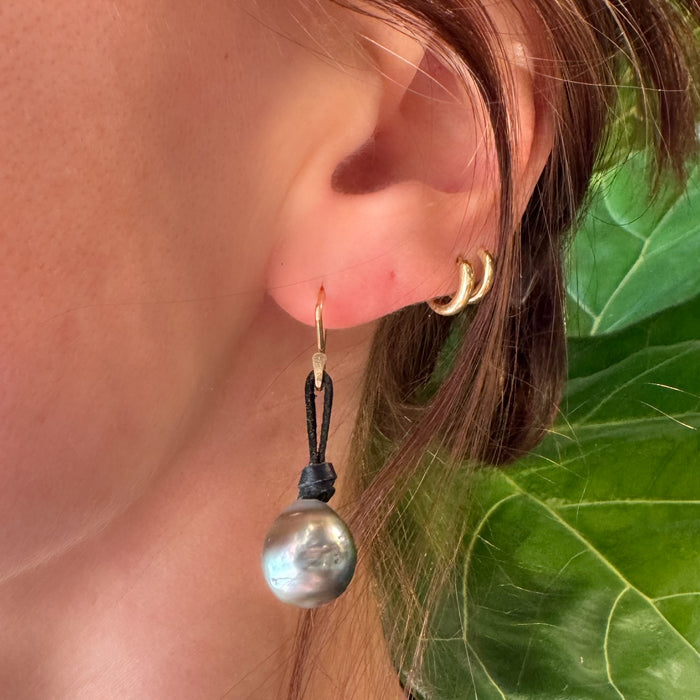 Tahitian Pearl + Leather Earrings-Glacier Lily