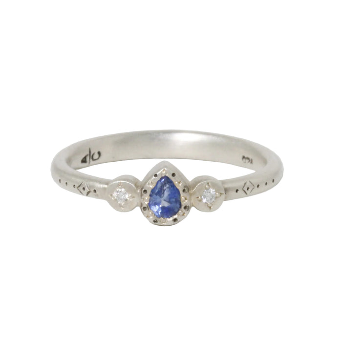 Teardrop Blue Sapphire + Diamond Ring-Adel Chefridi