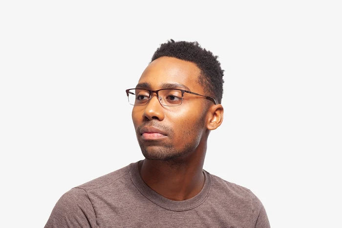 Amber Tortoise Thomas eyeglasses by Chemistrie worn by male model, side view