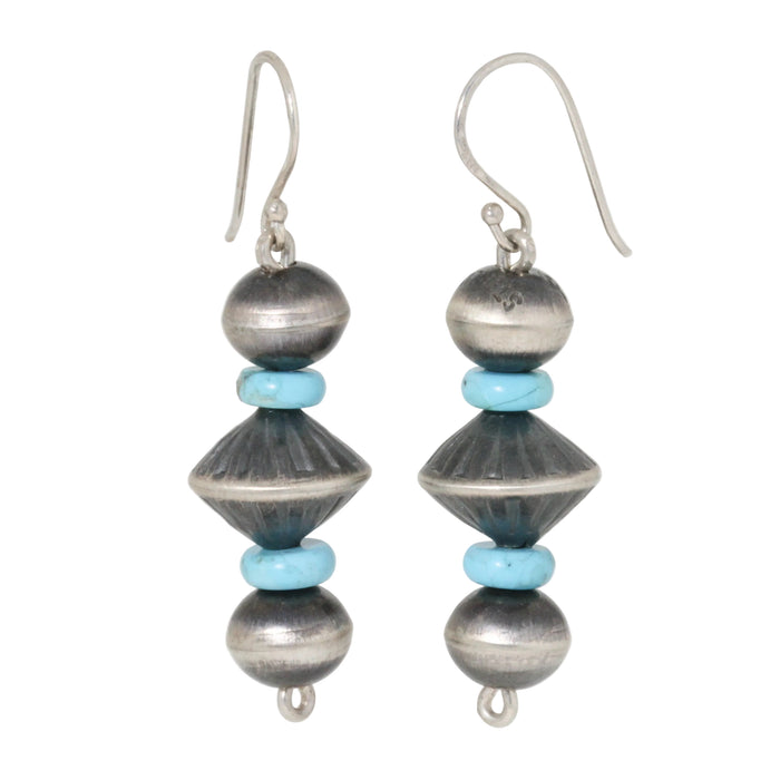 Torpedo Navajo Pearl + Turquoise Earrings by Preston Haley-Southwest