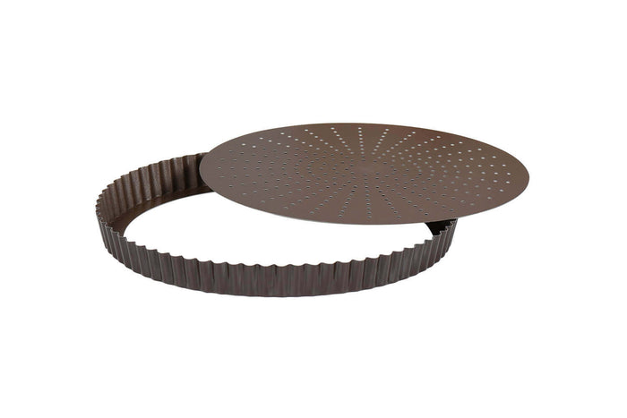 Tourtière ronde cannelée perforée Gobel anti-adhérent fond mobile - 20cm