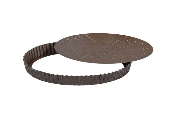 Tourtière ronde cannelée perforée Gobel anti-adhérent fond mobile - 22cm