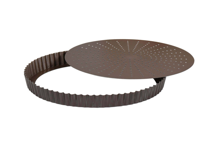 Tourtière ronde cannelée perforée Gobel anti-adhérent fond mobile - 24cm