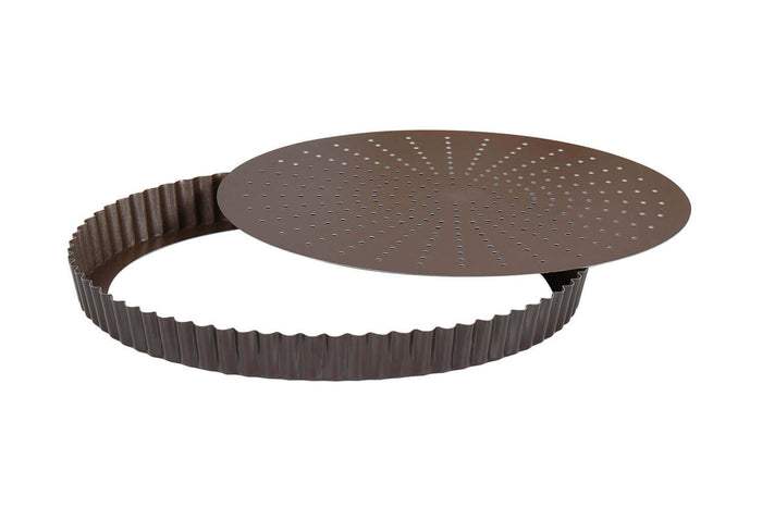 Tourtière ronde cannelée perforée Gobel anti-adhérent fond mobile - 26cm