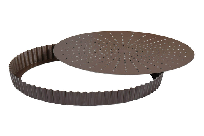 Tourtière ronde cannelée perforée Gobel anti-adhérent fond mobile - 30cm