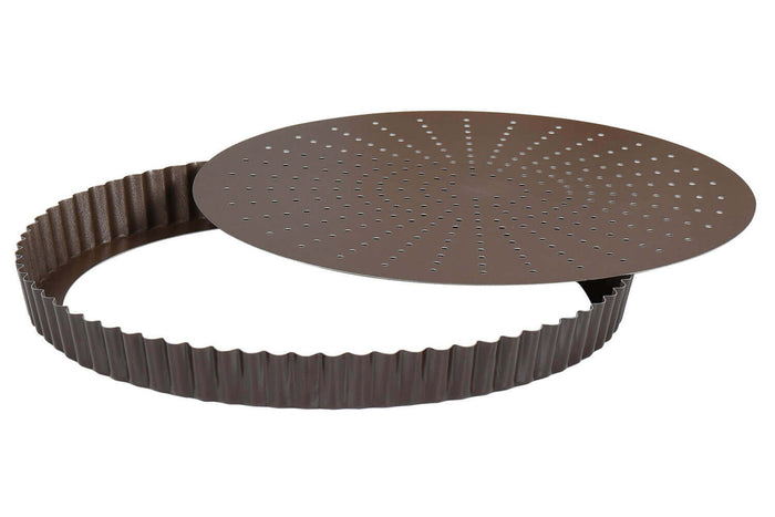 Tourtière ronde cannelée perforée Gobel anti-adhérent fond mobile - 32cm