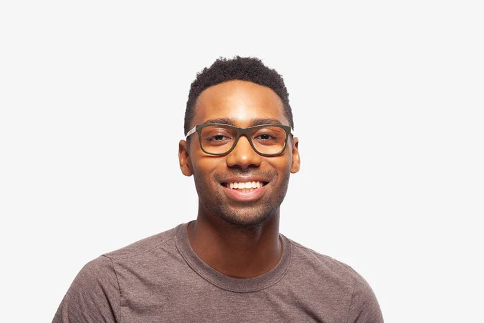 Olive Trento eyeglasses by Chemistrie worn by male model, front view