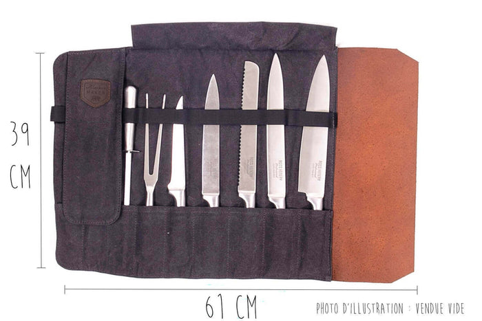 Trousse à couteaux vide Alaskan Maker Chef - 61x38,5cm avec 9 emplacements - Charbon