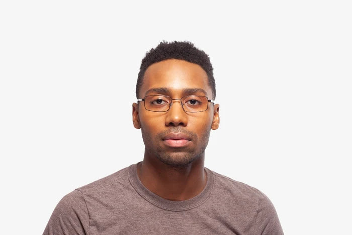 Gunmetal Troy eyeglasses by Chemistrie worn by male model, front view