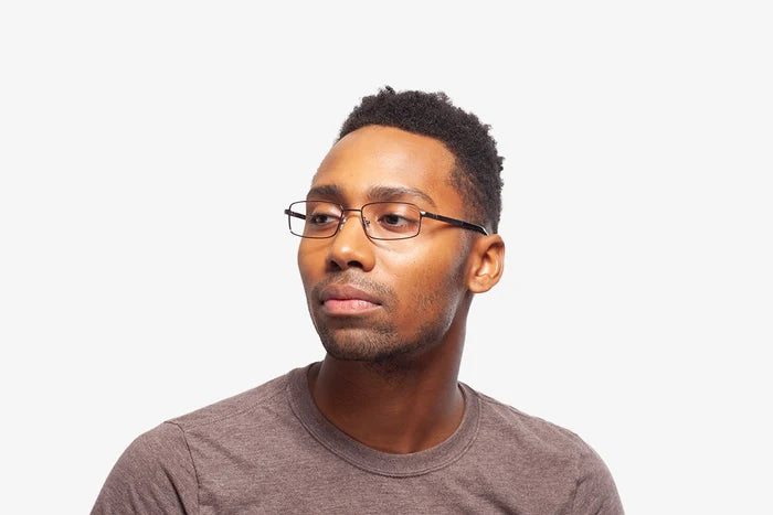 Gunmetal Troy eyeglasses by Chemistrie worn by male model, side view
