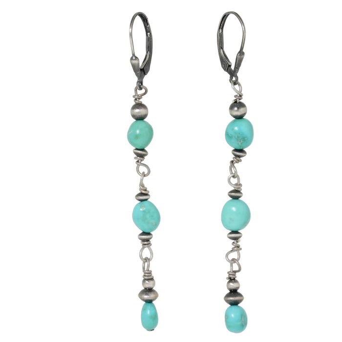 Turquoise Bead Long Drop Earrings-Southwest