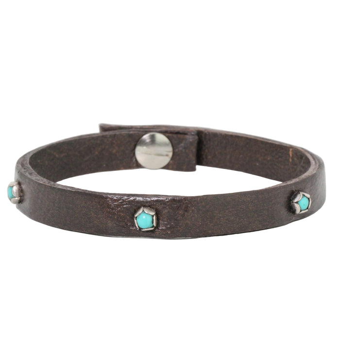 Turquoise Dots on Leather Bracelet
