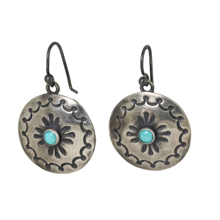Turquoise Round Conch Earrings-Southwest