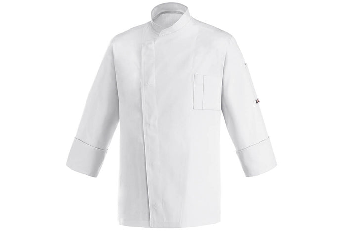 Veste de cuisine unisexe Egochef Cheap Air Plus blanche polyester et coton à manches longues