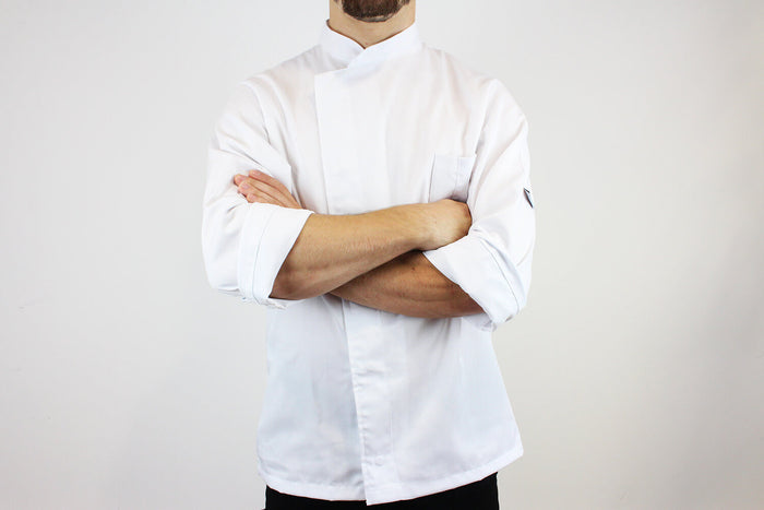 Veste de cuisine unisexe Egochef Cheap Air Plus blanche polyester et coton à manches longues