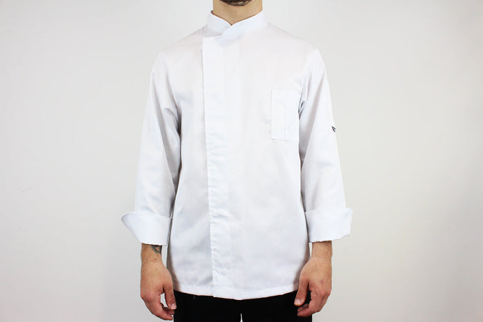 Veste de cuisine unisexe Egochef Cheap Air Plus blanche polyester et coton à manches longues