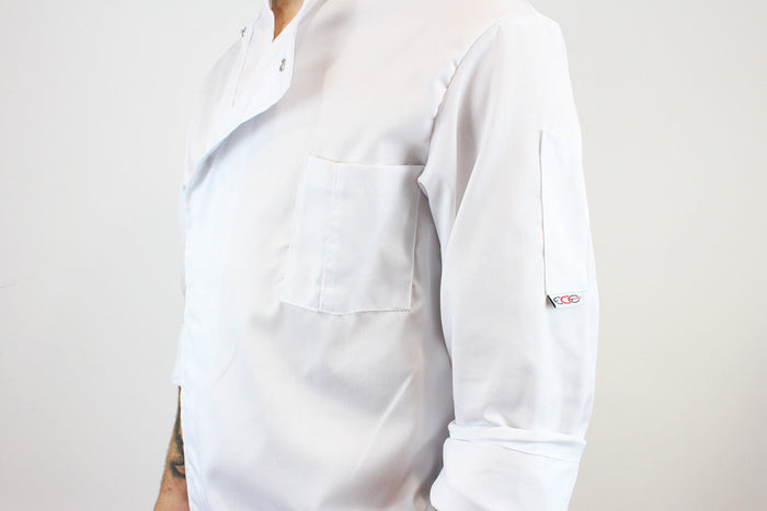 Veste de cuisine unisexe Egochef Cheap Air Plus blanche polyester et coton à manches longues