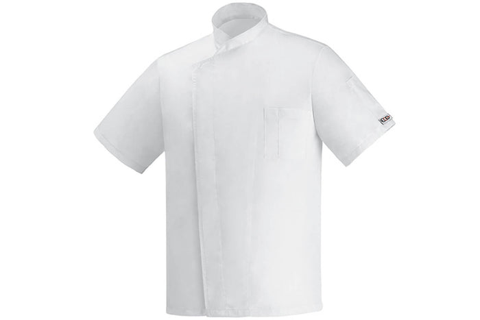 Veste de cuisine unisexe Egochef Ottavio Air Plus blanche 100% microfibre à manches courtes