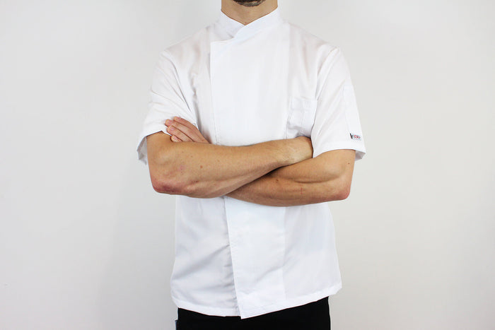 Veste de cuisine unisexe Egochef Ottavio Air Plus blanche 100% microfibre à manches courtes