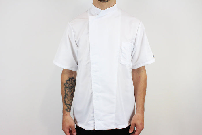 Veste de cuisine unisexe Egochef Ottavio Air Plus blanche 100% microfibre à manches courtes