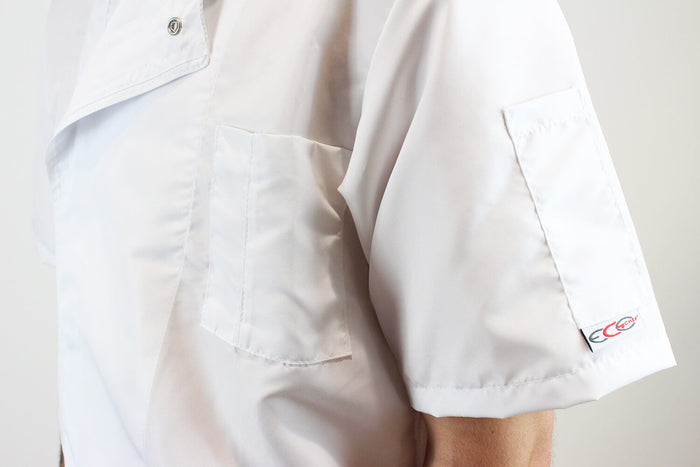 Veste de cuisine unisexe Egochef Ottavio Air Plus blanche 100% microfibre à manches courtes