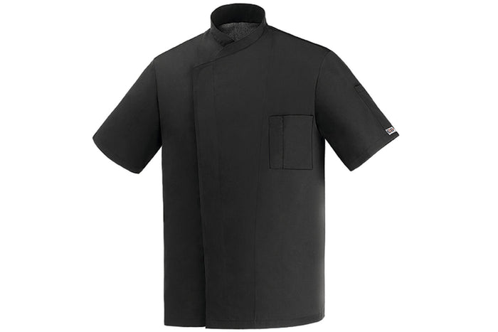 Veste de cuisine unisexe Egochef Ottavio Air Plus noire 100% microfibre à manches courtes