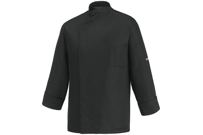 Veste de cuisine unisexe Egochef Ottavio Air Plus noire 100% microfibre à manches longues