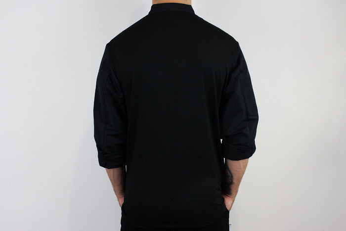 Veste de cuisine unisexe Egochef Ottavio Air Plus noire 100% microfibre à manches longues