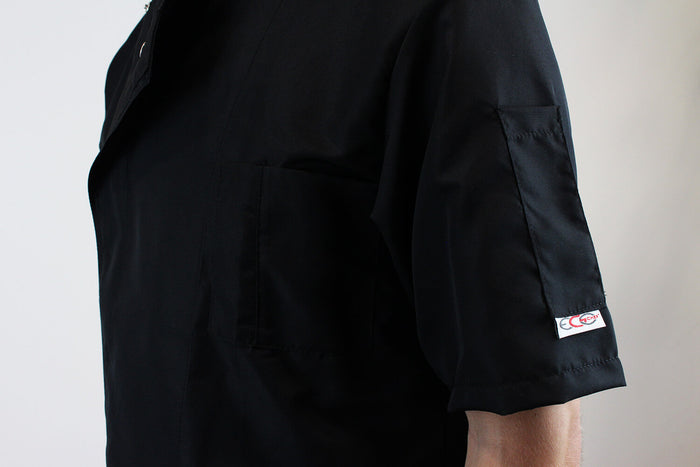 Veste de cuisine unisexe Egochef Ottavio Air Plus noire 100% microfibre à manches courtes
