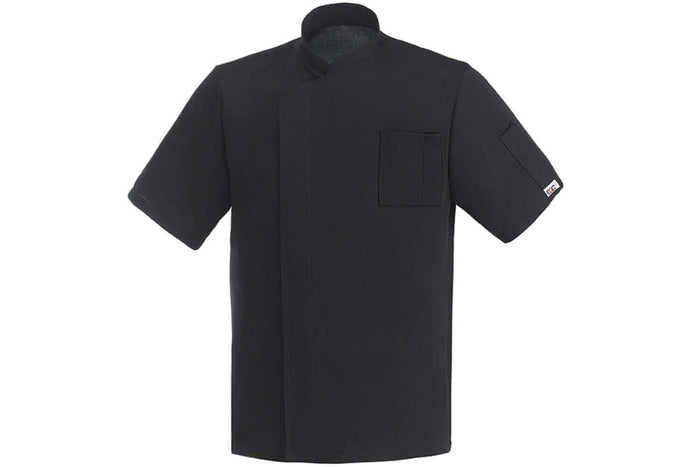 Veste de cuisine unisexe Egochef Pizzaiolo noire 100% Air Plus à manches courtes