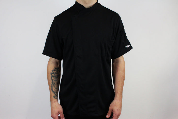 Veste de cuisine unisexe Egochef Pizzaiolo noire 100% Air Plus à manches courtes