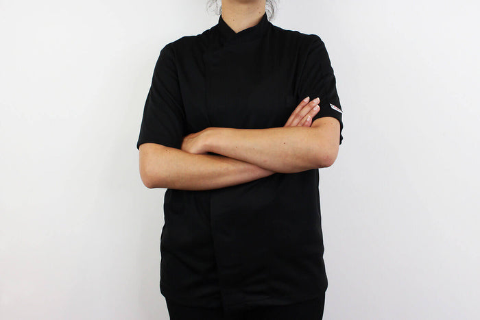 Veste de cuisine unisexe Egochef Pizzaiolo noire 100% Air Plus à manches courtes
