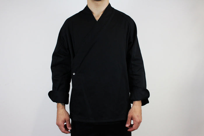 Veste de cuisine unisexe Egochef Sushi noire kimono polyester et coton à manches longues