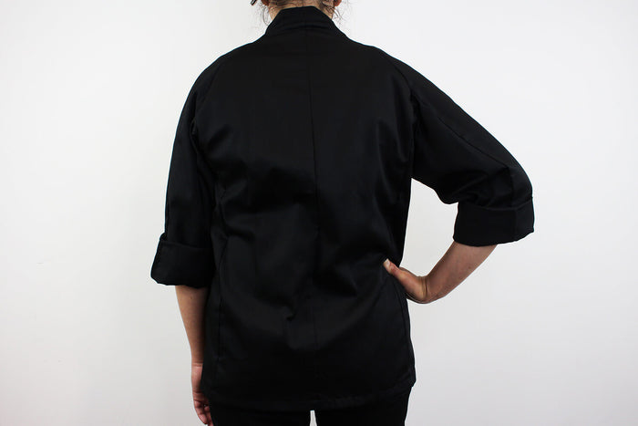 Veste de cuisine unisexe Egochef Sushi noire kimono polyester et coton à manches longues