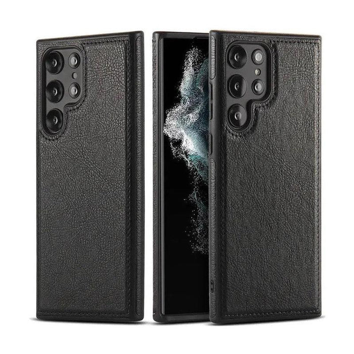 Vintage Stitching Premium Quality Leather Phone Case For Samsung S22 - Black
