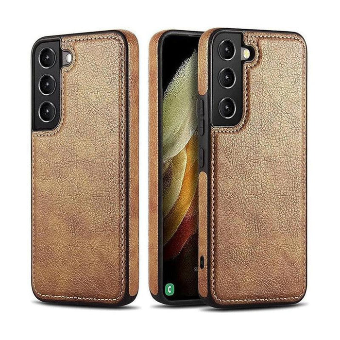 Vintage Stitching Premium Quality Leather Phone Case For Samsung S22 Plus - Brown