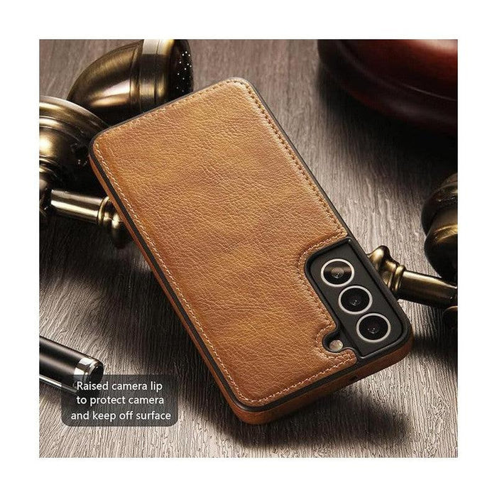 Vintage Stitching Premium Quality Leather Phone Case For Samsung S22 Plus - Brown