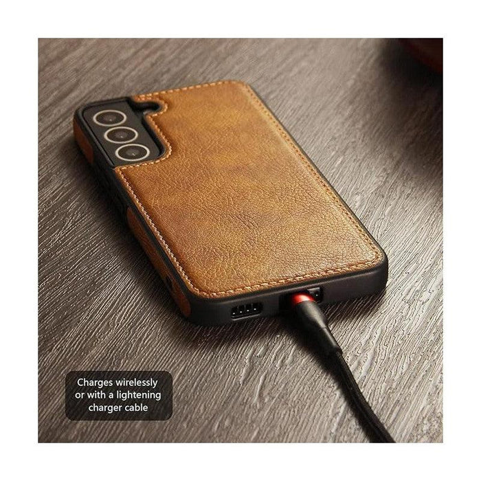 Vintage Stitching Premium Quality Leather Phone Case For Samsung S22 Plus - Brown