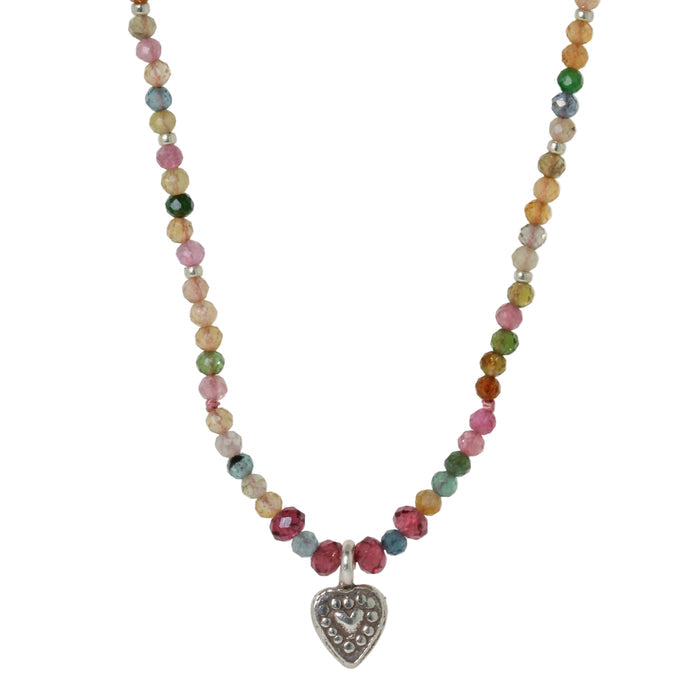 Watermelon Tourmaline Heart Charm Necklace